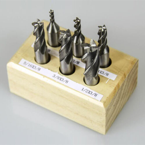 5//16/",1//4/" 4FL 6 PC HSS 4 FLUTE END MILL SET 1//8/"-1//2/" 3//8 SHANK MILLS W// 3//16/"