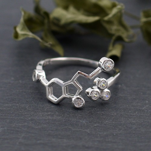 925 Sterling Silver Women MOLECULE Biochemistry Serotonin Adjustable Ring A3004