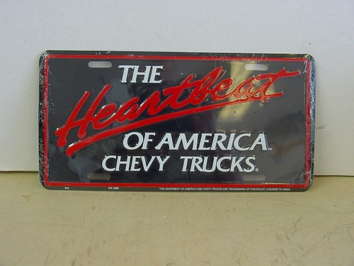 Black Metal License Plate NEW CHEVY HEARTBEAT OF AMERICA