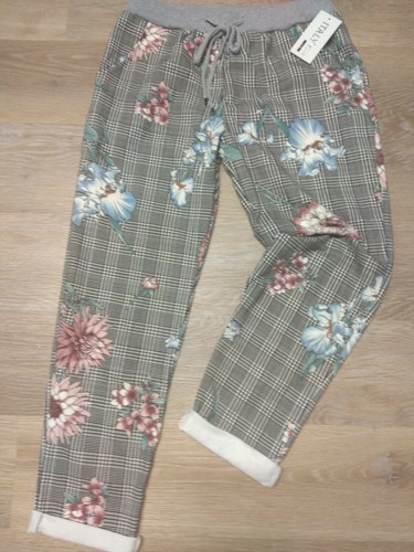 Donna Sweatpants Pantaloni lunghi cavallo basso Pantaloni Boyfriend Casual Taglia 38//40//42 A QUADRI FIORI