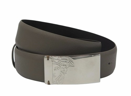 VERSACE COLLECTION Men/'s Taupe Brown Saffianio Leather Medusa Buckle Belt 158