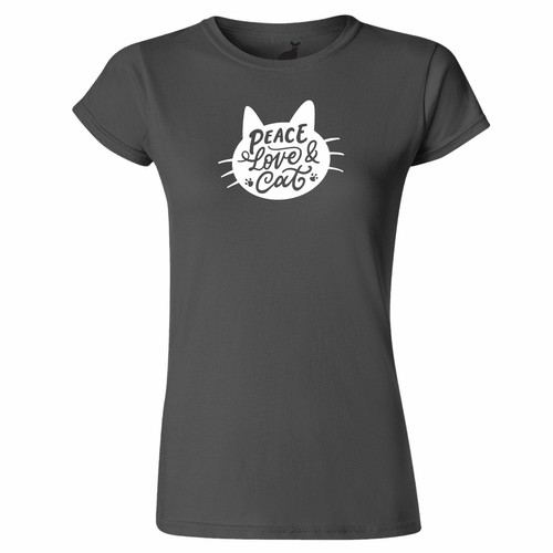 Love Peace And Cat Logo WOMENS T SHIRT cats pet pets fan lady animals cool