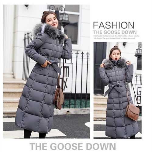 Women/'s Winter Hooded Down Warm Jacket Long Quilted Coat Puffer Fur Collar Parka