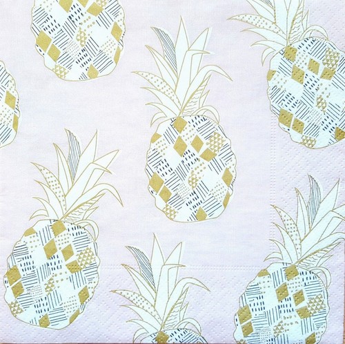 4 Lunch Paper Napkins Decoupage Craft Vintage Napkin Pineapples Dirty Pink