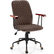 COSTWAY Velvet Rocking Leisure Chair Adjustable Swivel Home Office Chair-Coffee
