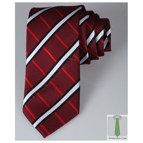 New Designer Dark Red Silk Tie With White Stripes /& Black Borders