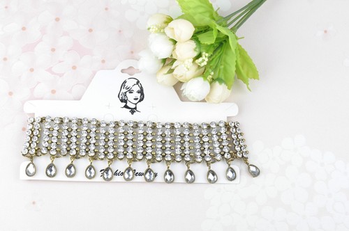 Sparkling Crystal Choker Tear Drop Rhinestone Necklace Pendant Diamante Choker