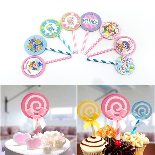 6-30pcs CUPCAKE CAKE PICKS TOPPERS BIRTHDAY BABY SHOWER CAKE STRAW TOPPERS