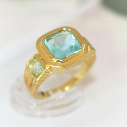 Eleganter Smaragd grün Herren Damen Ring Gold 18K GF gest. Gr 63 Ø20,0 mm 750