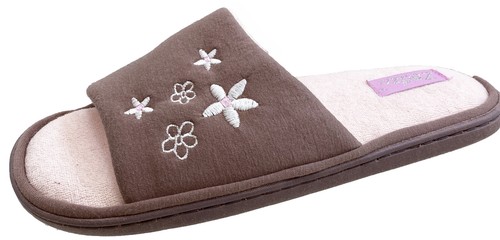 Zedzzz Ladies Grey Blue Or Pink Open Toe Thick Padded Insole Mules Slippers