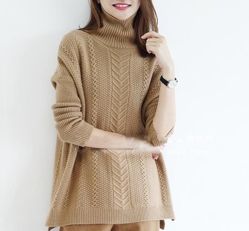 100/% Cashmere Women/'s High-Neck Sweater Long Sleeve Knitwear Thick Coat Outwear