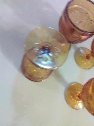 4 Indiana Glass Amber Tiara Wine Goblets