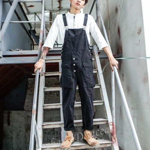 Hommes hip-hop Poches Lâche Désinvolte Vêtement de porte-jarretelles Pantalon Bib Pantalon Combinaison