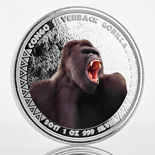 2017 1 oz Color Commemorative Proof Silver Coin CONGO SILVERBACK GORILLA