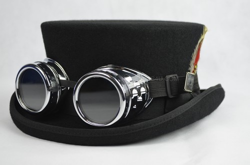 Junior Top Hat DeadMan Top Hat Classic 100/% Wool Steampunk Goggles Hand Made