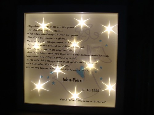 LED Bild beleuchtet Taufe Geburt Schutzengel Bilder Baby Kinderzimmer Sterne