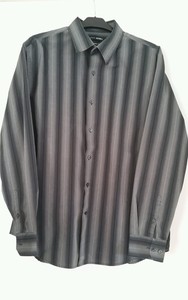 Mens-Black-Gray-Stripe-Long-Sleeve-Dress-Shirt