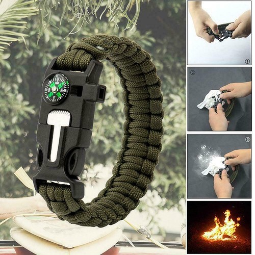 Paracord Survival Bracelet Compass Fire Starter Scraper Gear Set L7Y2 Whis