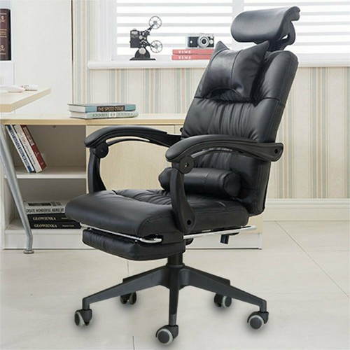 Bürostuhl Chefsessel Computerstuhl PU Ergonomischer Drehstuhl Schwar Fußstütze