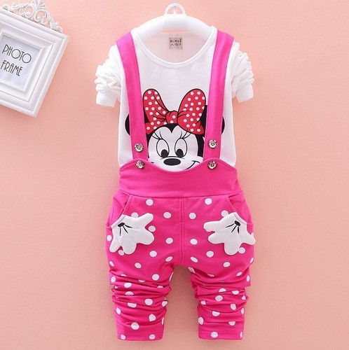 Baby Kinder Mädchen Minni Maus T Shirt Top Hose Mit Hosenträger Anzug Outfit Set