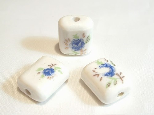 Porcelain105 10 pcs x Flat Cylinder Floral Porcelain Beads