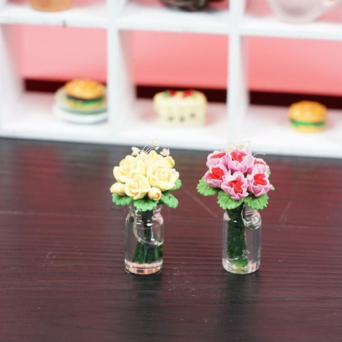 1:12 doll house miniature clay flower yellow//pink rose Low Price