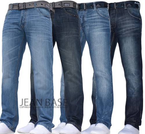 NEW MENS CROSSHATCH STRAIGHT LEG DARK BLUE JEANS ALL WAIST SIZES JEANBASE NW1