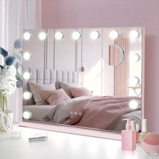 Hollywood Makeup Mirror Large Vanity Light Mirror with 15 Dimmable LED Bulb Pink