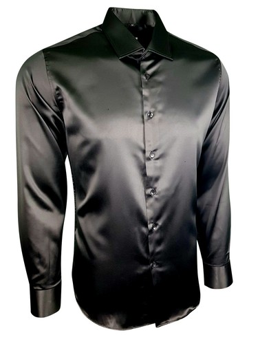 MENS SATIN SHIRT WEDDING DRESS FORMAL SMART SILK FEEL LONG SLEEVES £17.99 422