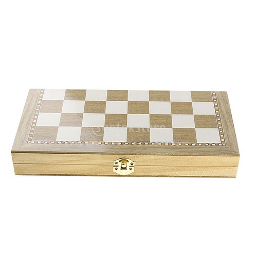 Wooden Chess Set 2 Type Chessman 11.4 Inch Foldable Standard Checkerboard