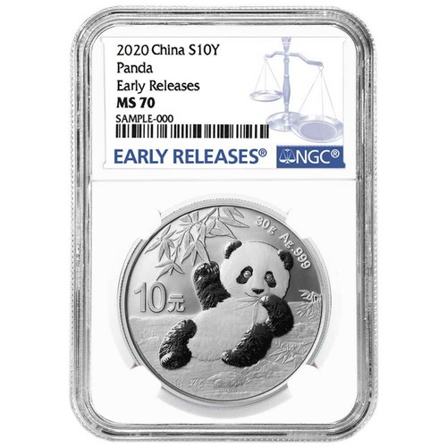 2020 10 Yuan Silver China Panda NGC MS70 Blue ER Label