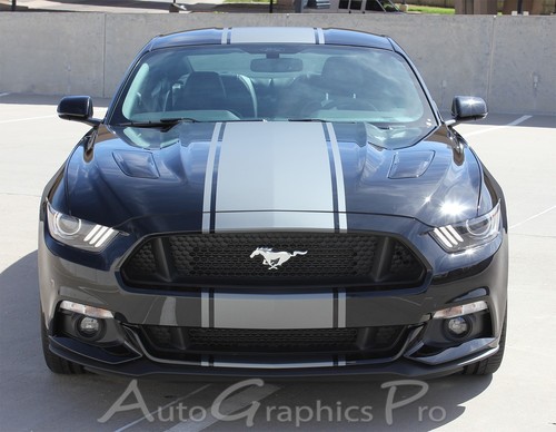 CONTENDER Center Hood Rally Stripes Decals 3M Vinyl 2015-2017 Ford Mustang V8 V6
