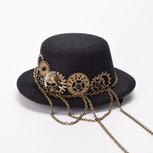 Victorian Steampunk Gear Skull Head Chain Decor Mini Top Hat Hair Clip Headwear