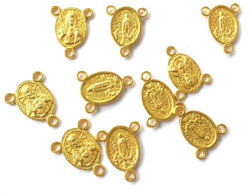 10 Bright Gold plated Virgin Mary Rosary connector center pieces-Rosary Finding