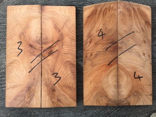 English Yew Bookmatched couteau échelle//Poignée de Couteau Set