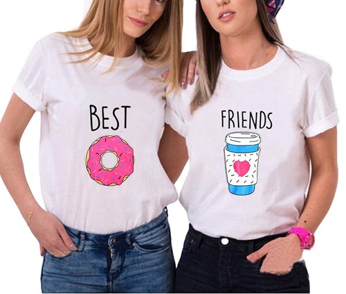 Best Friends BFF FREUNDINNEN Besties Damen T-Shirt Shirts im Set /"DONUT /&COFFEE/"