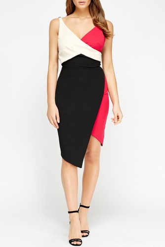 River Island Colour Block Asymmetric Wrap Bodycon Dress Sizes 6 to 16