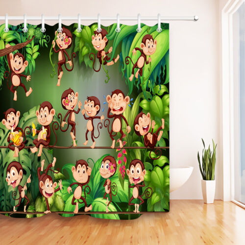 Waterproof Fabric Monkey Playing in the Jungle Shower Curtain Polyester Bath Mat
