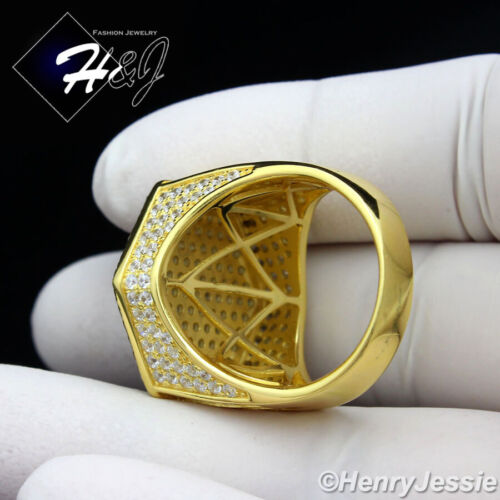 MEN 925 STERLING SILVER LAB DIAMOND BLING GOLD HEXAGON RING*GR56