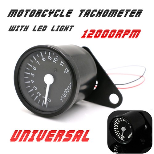 12000 RPM Universal LED Motocycle Tachometer Analogue Tacho Gauge Black 12V Bike