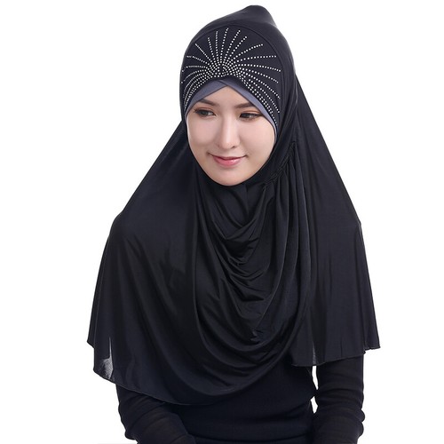 Damen Islam Muslim Schal Halstuch Hijab Khimar Kopftuch Strass Kopfbedeckung Hut