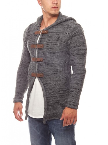 Tazzio Fashion Veste Hommes Tricot Veste Cardigan Hoody Gris Transition Veste