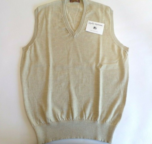 Cameron Scottish V neck 2 ply merino lambswool slipover sleeveless top 44/" beige