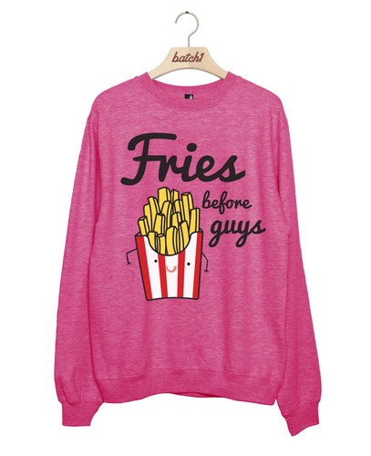 BATCH1 FRIES BEFORE GUYS FAST FOOD RESTUARANT NOVELTY WOMENS SWEATSHIRT JUMPER