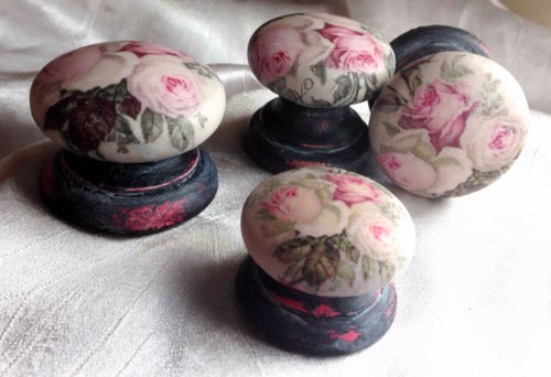 Gran rosa rosa victoriana cogollos Shabby Chic Perilla cajón tire de aspecto envejecido Negro Nuevo