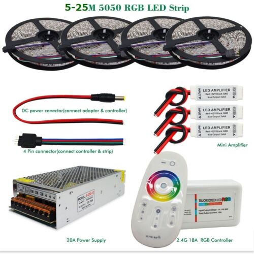 RF controller Power adapter kit 5M-25M 5050 RGB 300Led Strip light IP20//IP65