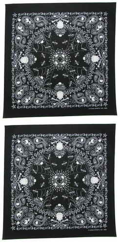 New Skeletal Paisley Skull and Crossbones Bandanas USA Made Pack of 2