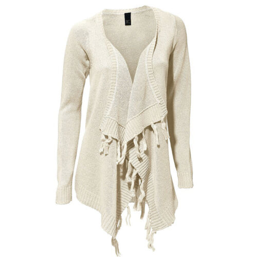 genial Strickjacke Jacke Cardigan wollweiß warmer Strick Fransen Gr.42//44