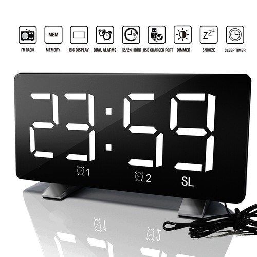 LED Wecker Digital Alarmwecker Funk Uhr Kalender Schlummerfunktion USB Tischuhr