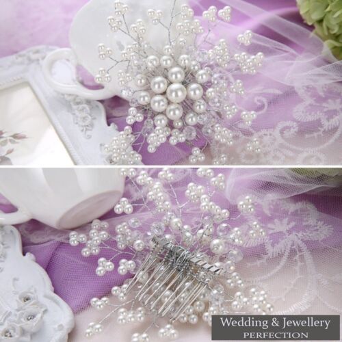 Bridal Flower Hair Comb Diamante Crystal Pearl Wedding Clip Slide Headband Prom